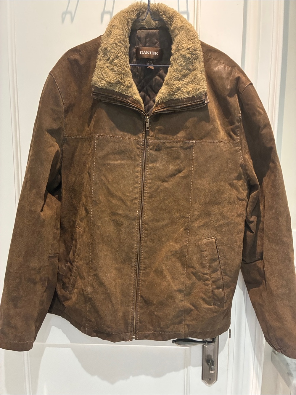 DANIER Men's Genuine Suede Leather Shearling Collar Jacket XL ⭐️